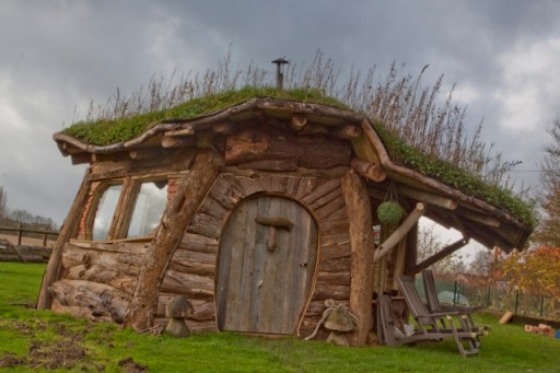 small house made from logs suitable for a hobbit