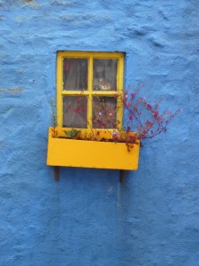 blue and yellow house